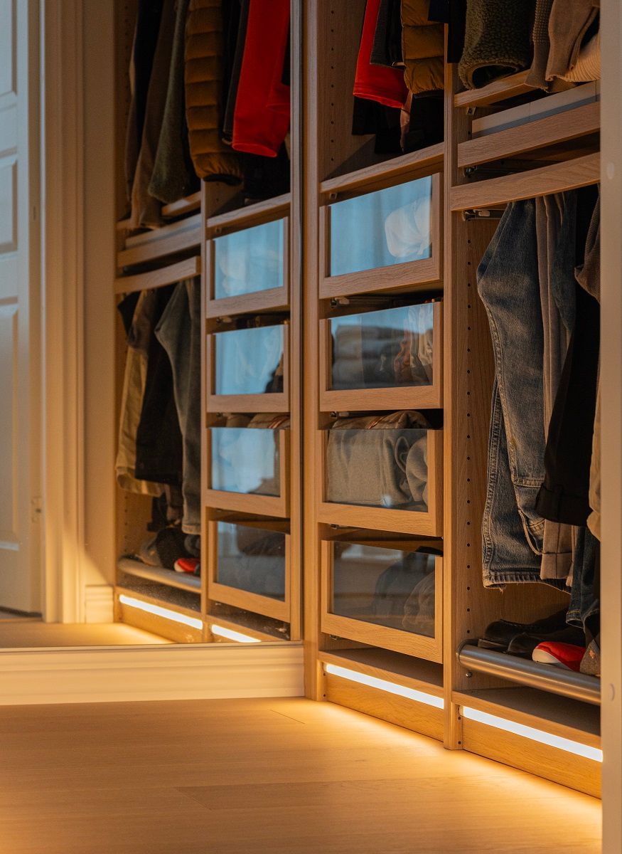Wardrobe plinth lighting with led strip.